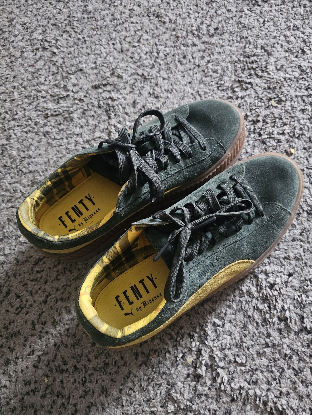 PUMA FENTY By RIHANNNA Suede Trainer in Dark Green and Yellow